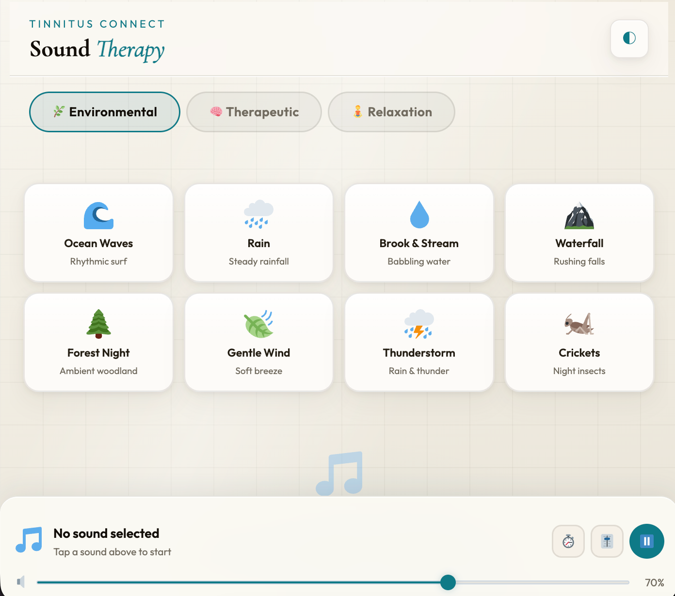 Tinnitus Connect sound therapy web app